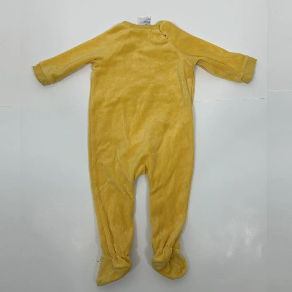 2/$30 H&M Velour Pajama Jumpsuit One Piece Footies Yellow 9M #9185